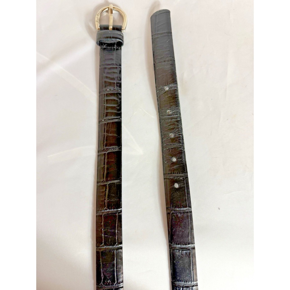 Brooks Brothers 346 Croc Embossed Leather Black Dress Belt Women's M Designer 1"